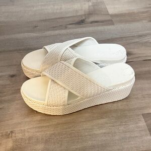 J Slides White Woven Platform Slide Sandals